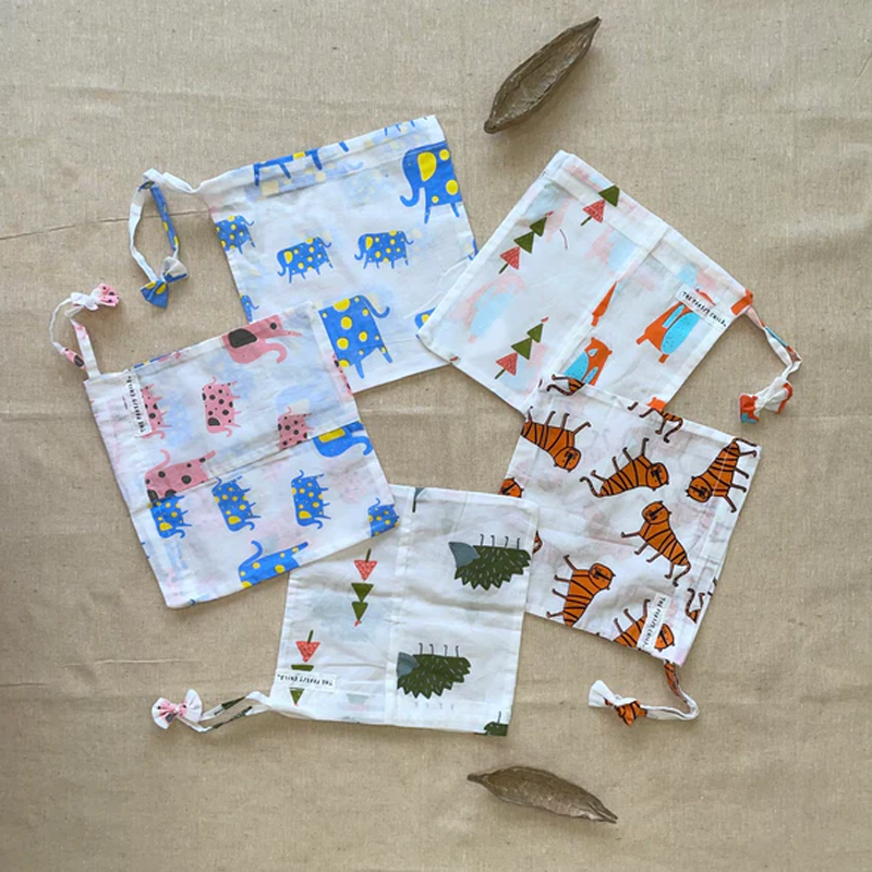 Upcycled Drawstring Bags - 10x10 Inches - Pack of 3